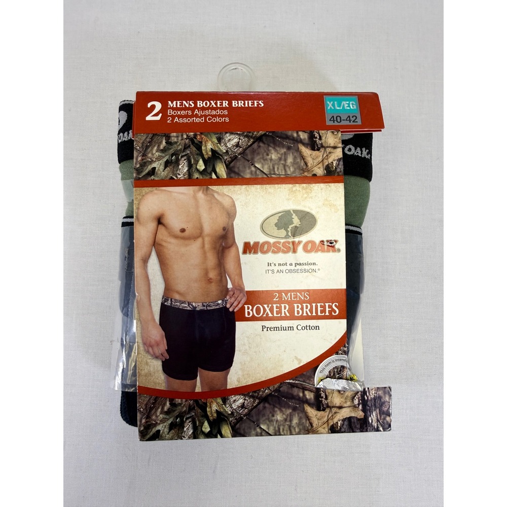 Mossy Oak Mens 2 Pack Boxer Briefs XL 40-42 Premium Cotton Camo Waistband New
